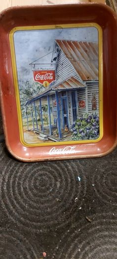 Coca cola metal drinks tray,used condition, see pictures for condition good solid used condition, nice display advertising item, buyer collects or pays postage thank you, sold as is ,front good ,back small bit of surface rust,,