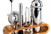 12 Pcs of Stainless Steel Cocktail Shaker Mixer Wood Wine Rack Shelf  750ml Bars Tools