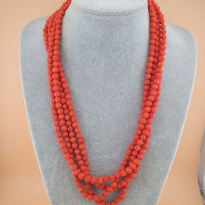 Lot of 4 Vintage Melon Shape African Style Glass Beads Necklace