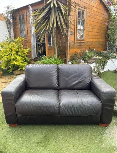 Black Leather 2 Seater Sofa - Good Condition - 160cm Wide