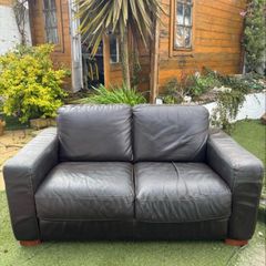 Black Leather 2 Seater Sofa - Good Condition - 160cm Wide