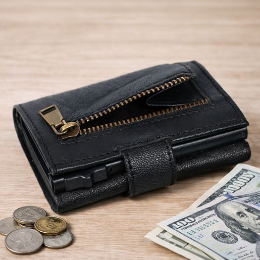 Genuine Leather Pop-Up Card Holder Wallet RFID Blocking Slim Credit Card Case