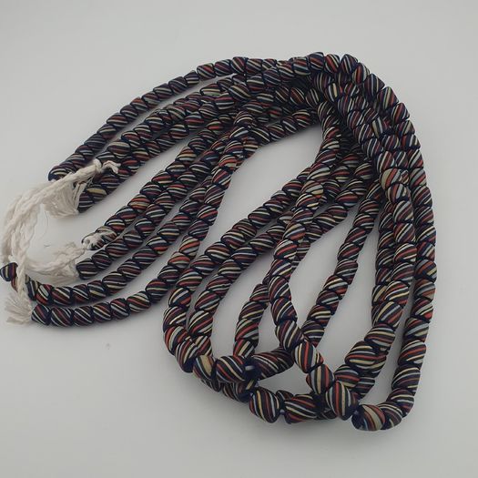 Vintage African MultiColor Stripe Black 7.4mm - 7.6mm Glass Beads Strand
