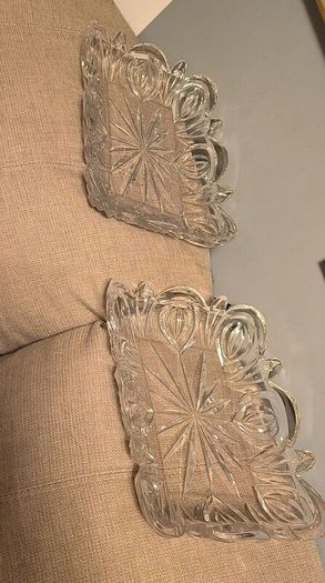 Pair of Two Heavy Vintage Cut Crystal Serving Platters Weight 5kg Total