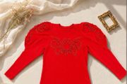 Designer Red Top Gigot Sleeves