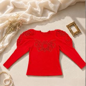 Designer Red Top Gigot Sleeves