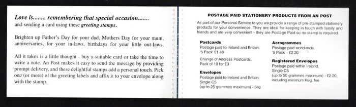 1998 Ireland Greetings IRP2.40 Commemorative Stamp Booklet Mint Never Hinged (MNH). Hibernian HB65