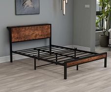 Double Bed Frame with Storage Headboard,Brown