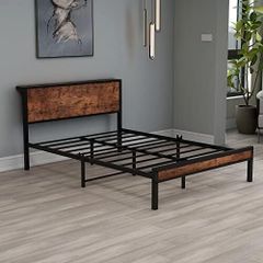 Double Bed Frame with Storage Headboard,Brown