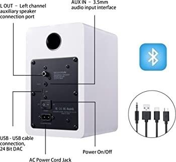Active Bluetooth 5.0 Bookshelf Speakers  60W Carbon Fiber Speaker Unit Built-in 24bit DAC  Dynamic 3D Surround Sound 2.0 Computer PC Monitor Gaming Speakers AVAILABLE IN BLACK OR WHITE (FREE POSTAGE)