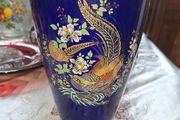 Japanese Kutani style Cobalt Blue Porcelain Vase decorated with a Hand-Painted Golden Pheasant and Floral Design, in good condition no chips or cracks
