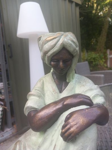 Harlem or Herlam signed sitting female figurine, heavy, ethnic, D18