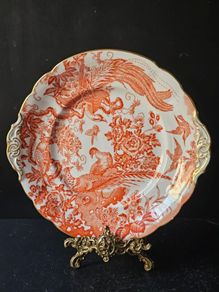 Royal Crown Derby "Red Aves " Handled Cake Plate