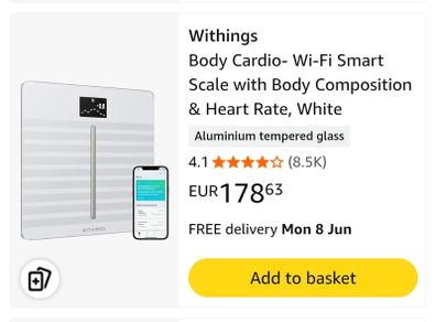 Withings Body Cardio- Wi-Fi Smart Scale with Body Composition & Heart Rate Weight Scale