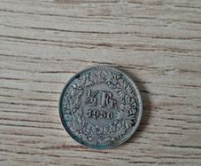 Switzerland 1950 Coin, 1/2 Franken / 1/2 Franc, Silver - free standard postage