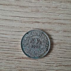 Switzerland 1950 Coin, 1/2 Franken / 1/2 Franc, Silver - free standard postage