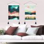 NEW SALE | Set of 2 Japanese Wall Hangings with Tassels, Mountain Forest Sun and Moon Landscape Small Tapestries, Spring Tapestry Wall Art for Bedroom Living Room, 35x50 cm Image 2