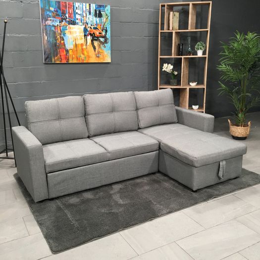 Grey Fabric Sofa Bed with storage, Free Delivery