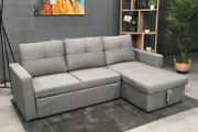 Light grey velvet Corner Sofa Bed with Storage &amp; Pull-Out Base Free delivery