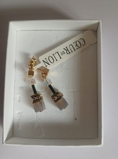 Coeur de Lion GeoCUBE Swarovski Crystal Drop Earrings Gold 4905/21-1100 BNWT CAN POST