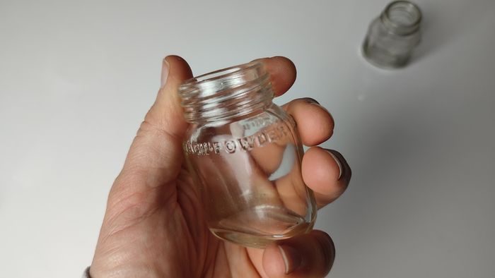 386 - Set of 2 Vintage Collectible Decorative Clear Glass Maclean Brand Stomach Powder Bottles