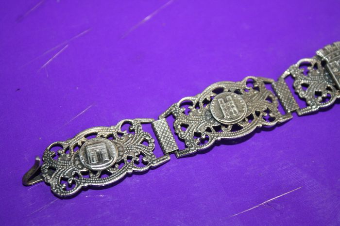 Vintage Turkish Silver Filigrane Depose Paris Souvenir Bracelet 8"