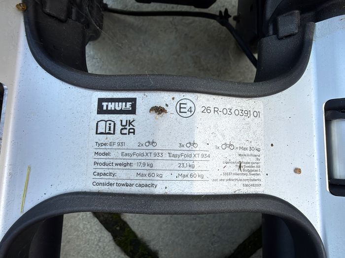 Thule EasyFold XT 3 934 Folding Towbar Bike Rack