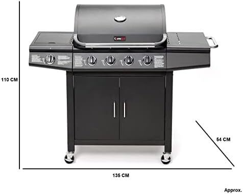 Pro Deluxe 5 Gas Burner 4+1 Barbecue Grill, Steel Warming Rack, Side-Burner, Built-in Temperature Gauge for Home Garden Party Outdoor Cooking (93411)