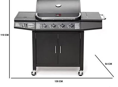Pro Deluxe 5 Gas Burner 4+1 Barbecue Grill, Steel Warming Rack, Side-Burner, Built-in Temperature Gauge for Home Garden Party Outdoor Cooking (93411)