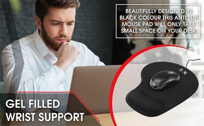 Mouse Mat Black Anti-slip Comfort Mouse Pad Mat With Gel Foam Rest Wrist Support For Pc Laptop - Compatible With Laser And Optical Mice