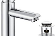 Basin Mixer Taps with Pop Up Waste Slotted Bathroom Sink Tap Mixers Washroom Cloakroom Taps Single Lever Chrome Stainless Steel with G1/2 Hoses Round 1 Hole