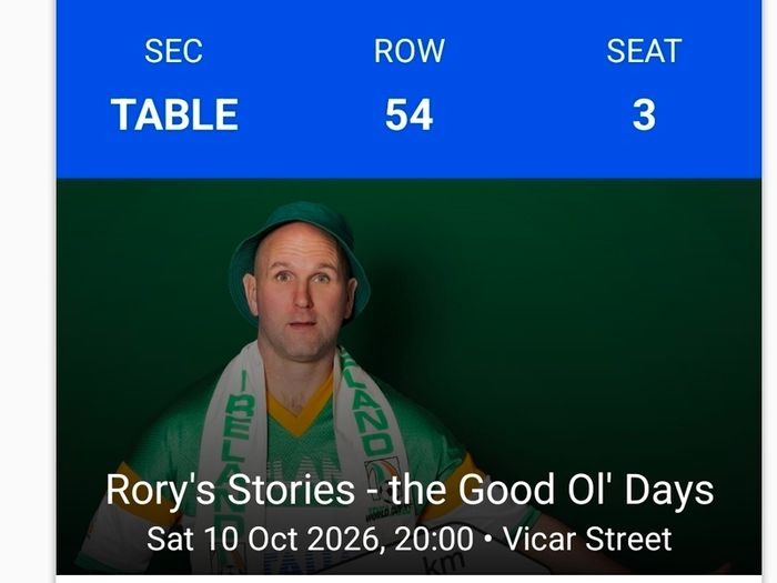 Rorie's Stories Tickets 10th October Vicar Street