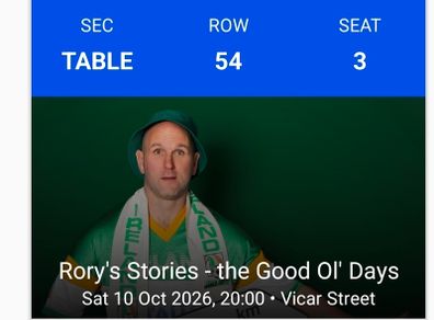 Rorie's Stories Tickets 10th October Vicar Street