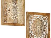 Hand-Carved Wall Panels 2 pcs Solid Mango Wood 60x60x2.5 cm