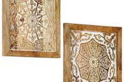 Hand-Carved Wall Panels 2 pcs Solid Mango Wood 60x60x2.5 cm