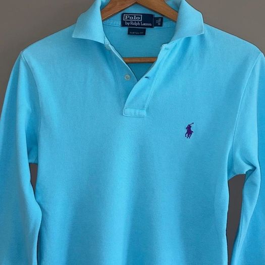 Polo Ralph Lauren Custom Fit Long Sleeve Polo Shirt XS Turquoise Blue 100% Cotton