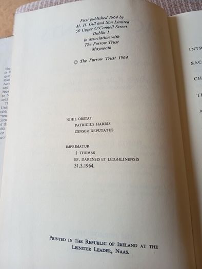 1964 1st Ed Sacraments. Papers of the Maynooth Union Summer School 1963.