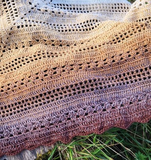 Handmade crochet triangle shawl wrap. Brown and beige ombre lacy shawl