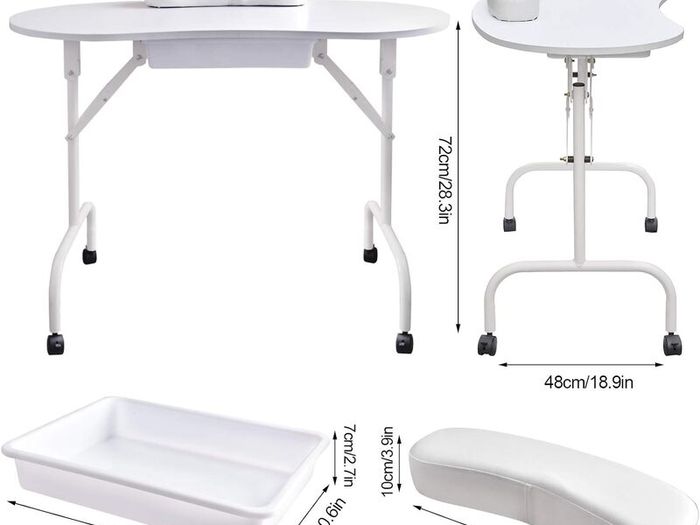 Manicure Nail Table, Portable Foldable Station Desk Nail Art Beauty Technician Desk with Rolling Wheels, Carry bag, Drawer, Sponge (Black)
