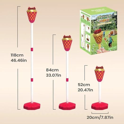 Bubble Sticks for Children, Adjustable Height Foam Generator Torch, with Music and Bubble Wand for Children by Hand or on the Floor, for Swimming Pool, Beach, Lawn, Wedding, Party