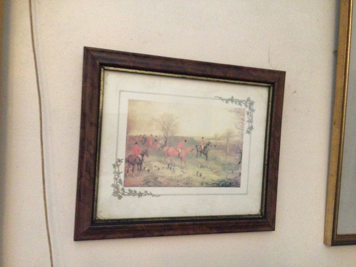 Large vintage picture of boats. Framed with glass