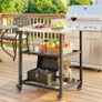 3-Tier Mobile Barbecue Cart with Wheels and Brake Stainless Steel Worktop Adjustable Shelf Hooks Black Image 6