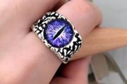 Punk style purple dragon eye silver ring