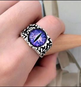 Punk style purple dragon eye silver ring