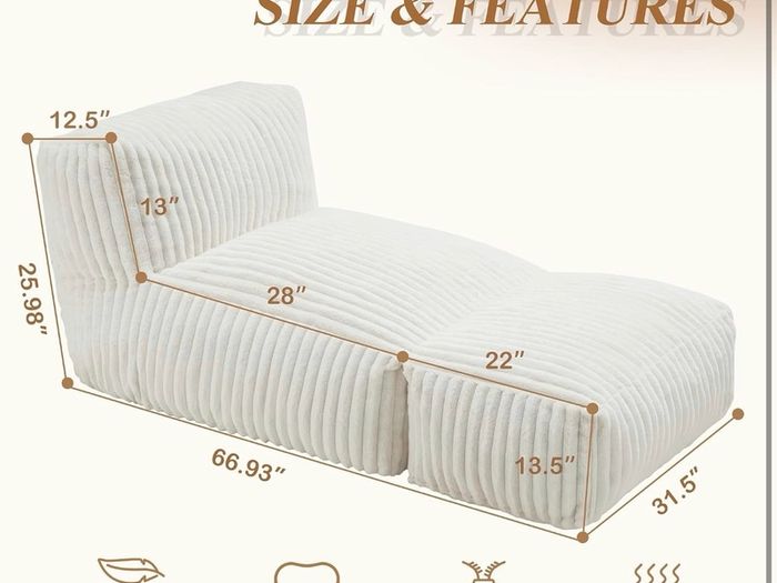 Adult Bean Bag Chairs with Memory Foam Lazy Sofa for Living Room White,Large,Soft Fabric,Ergonomic Back Support,Lightweight,Easy Clean,No Assembly,Wear-resisting,,Well-looking
