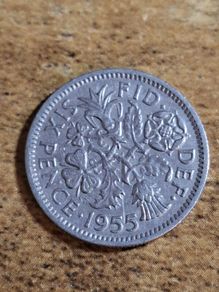 Great Britain UK 1955, 6 Pence Sixpence Coin, Elizabeth II - free standard postage