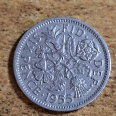 Great Britain UK 1955, 6 Pence Sixpence Coin, Elizabeth II - free standard postage