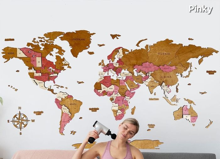 3D Classic Wooden World Map with Country Borders Country Names Capital Names US and Canada Borders and Names 3D Map Effect