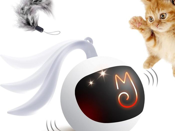 Interactive Cat Ball Toy Set, Fun Tracker, Automatic Rolling Chase Ball with Fluffy Tail, A Small Mice, Rechargeable