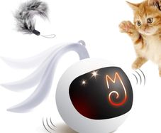 Interactive Cat Ball Toy Set, Fun Tracker, Automatic Rolling Chase Ball with Fluffy Tail, A Small Mice, Rechargeable